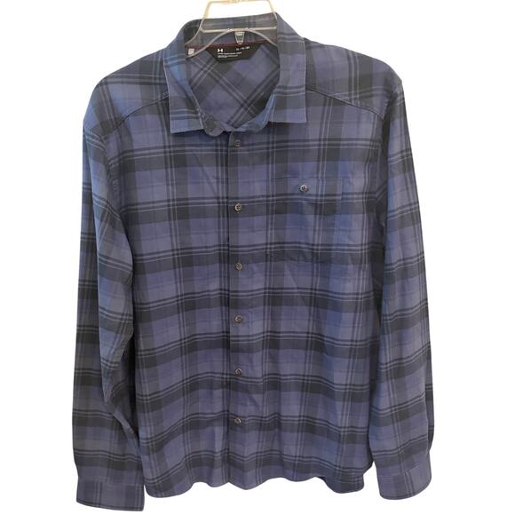 Under Armour Fitted Flannel Button Up Plaid Long Sleeve Shirt XL Blue Cotton - Picture 1 of 5